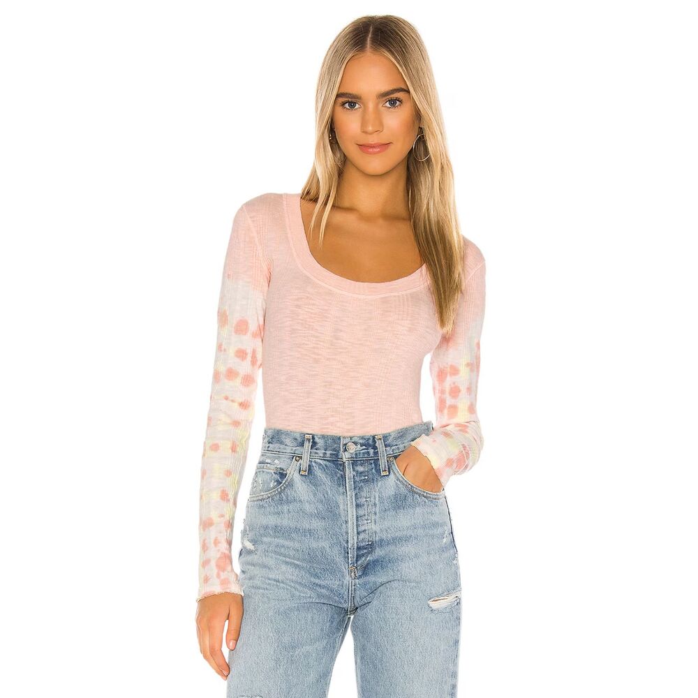 Free People Big Sur Tee Pink Tie Dye Thermal Knit Top S Boho Festival Soft Girl